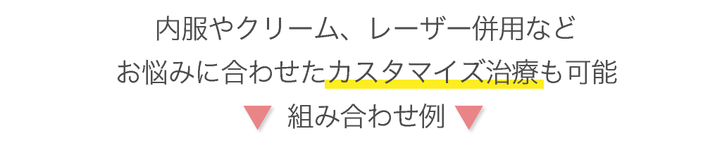 内服やクリーム、レーザー併用などお悩みに合わせたカスタマイズ治療も可能　組み合わせ例